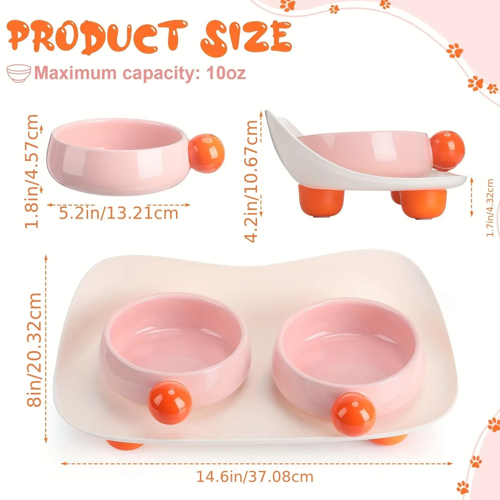 Ceramic raised double pet bowl set in pink yellow colour with non-slip base.