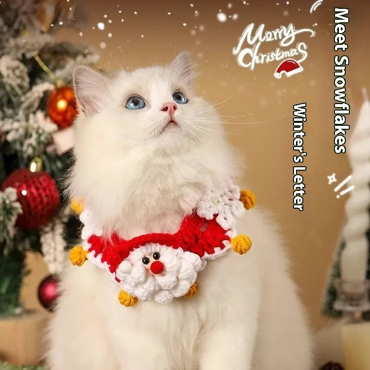 Winter wool pet scarf with cartoon pattern and muppet collar hat decoration for Christmas, available in various colours