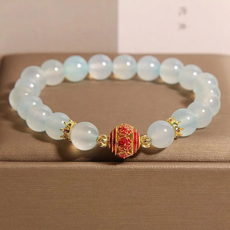Blue agate crystal bracelet with colourful ball beads for women in Japanese Korean style