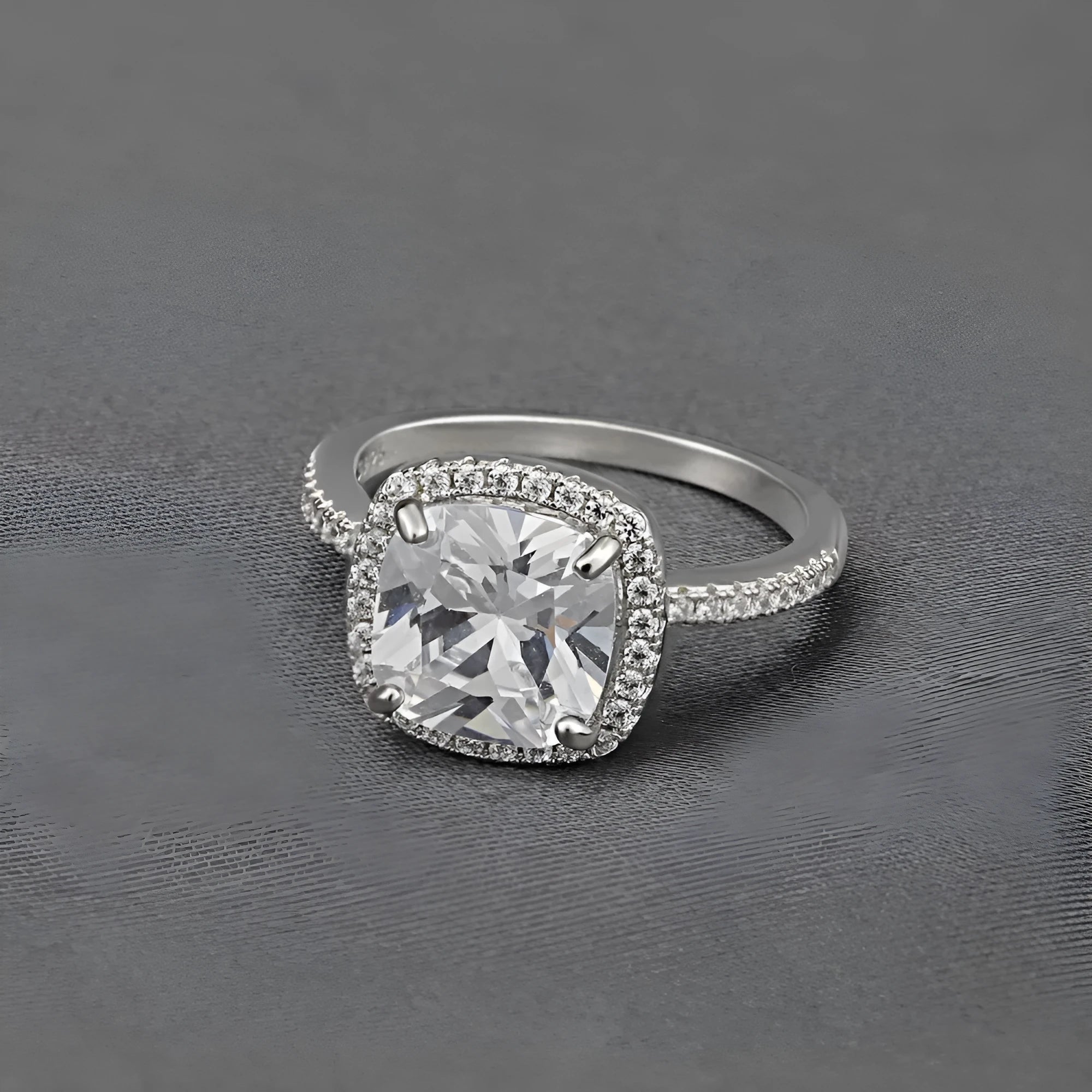 Sterling silver women's ring with fat square diamond silhouette and zircon treatment in sizes No 5 to No 10