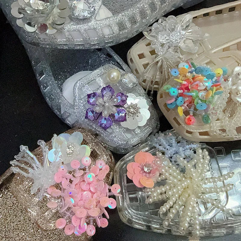 Gel square toe slippers in transparent colour with PVC sole for outdoor leisure, size 37
