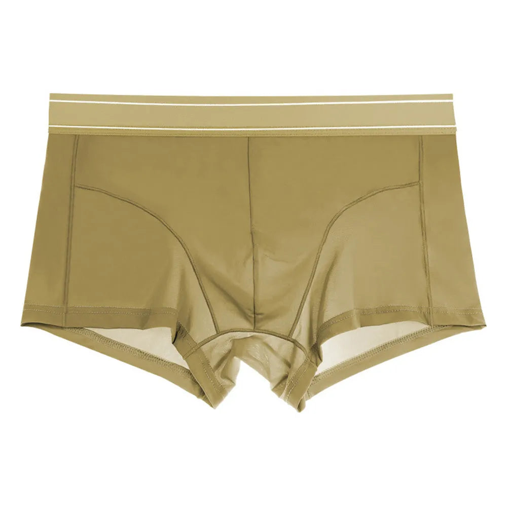 Men's quick-drying breathable ice silk polyester underwear shorts in black with elastic waistband