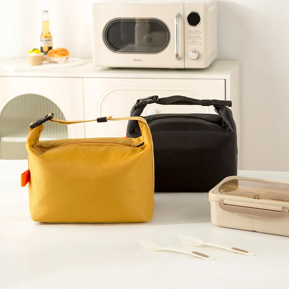 Japanese style insulated food storage bag in Oxford cloth, shown in Army Green colour.