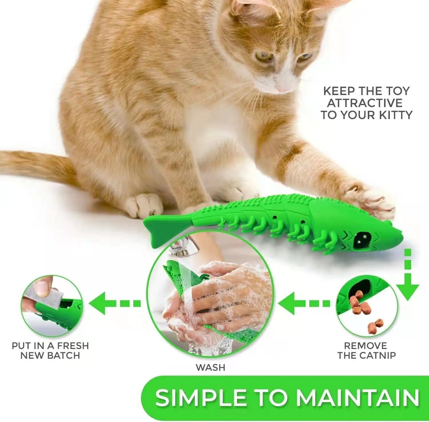 Blue hard rubber cat chew toy with a textured surface for teeth cleaning and interactive play.