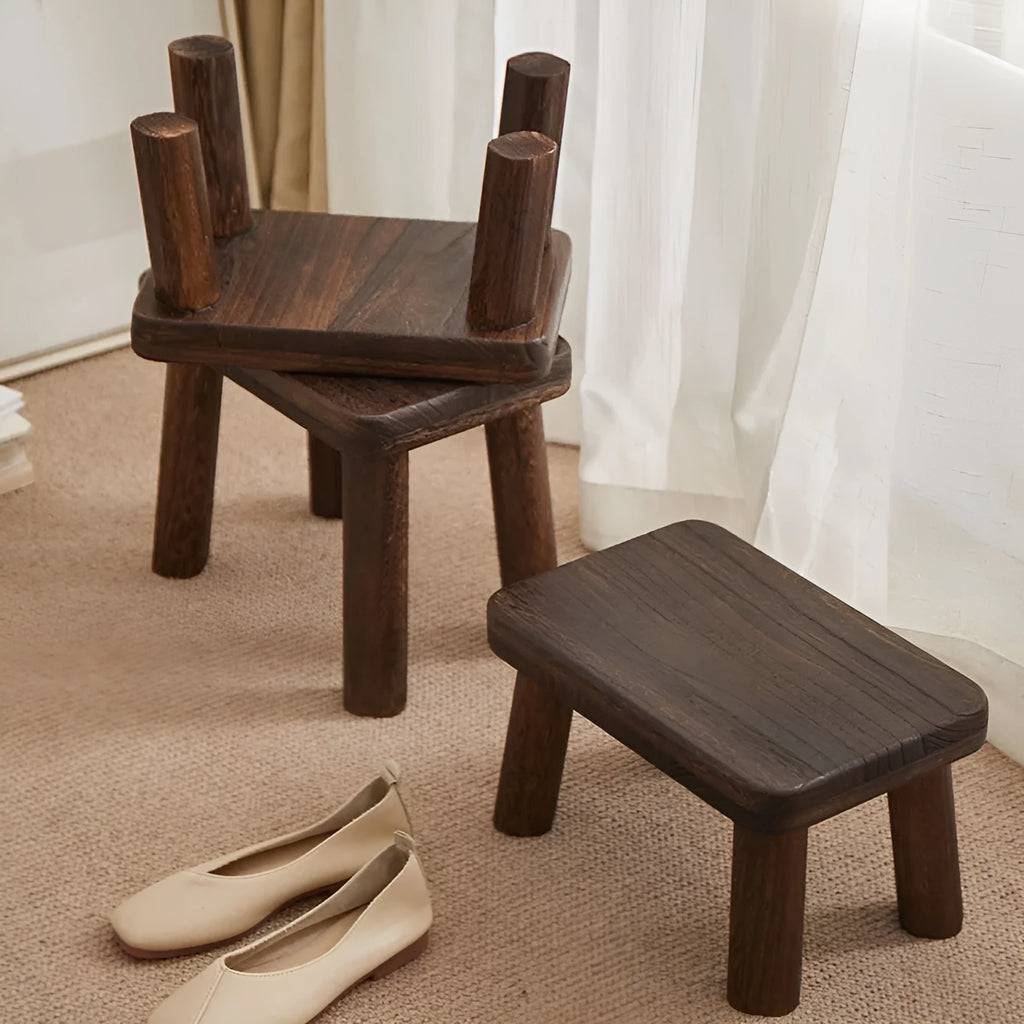 Solid wood changing stool with distressed finish for household shoes changing
