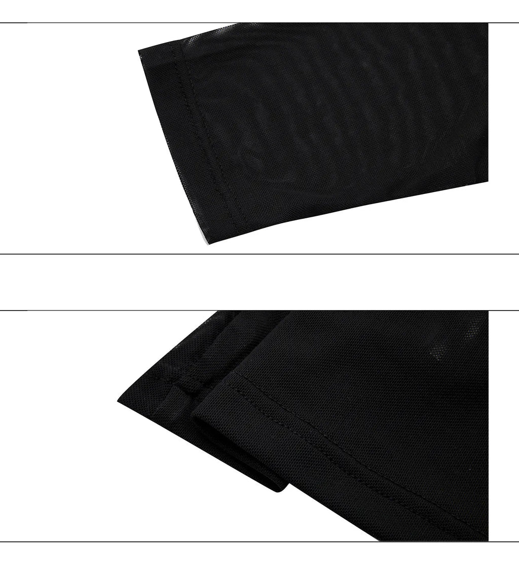 Niche Mesh slim fit long sleeve shirt in black or white, made from polyester and spandex fabric.