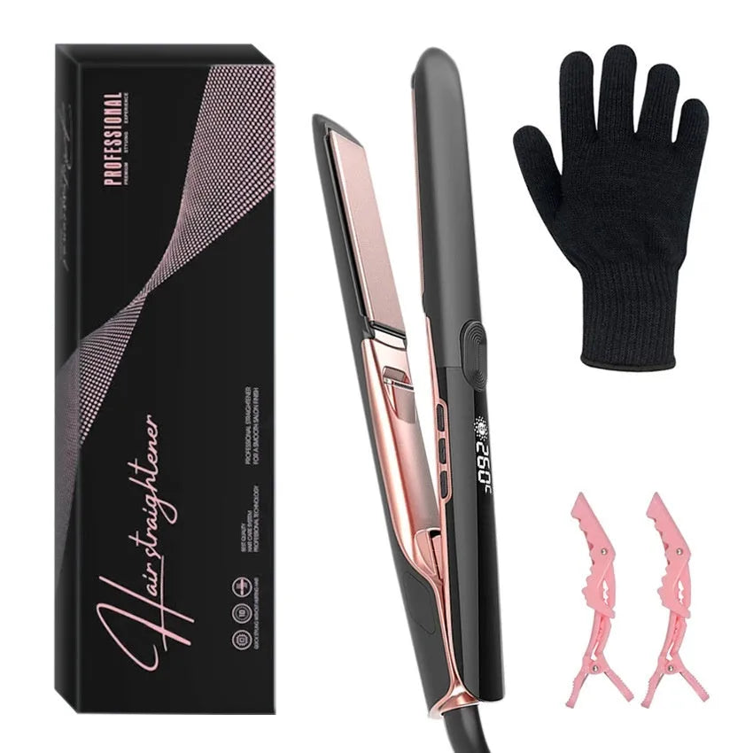 Hair straightener with anion technology and digital temperature display showing 207℃