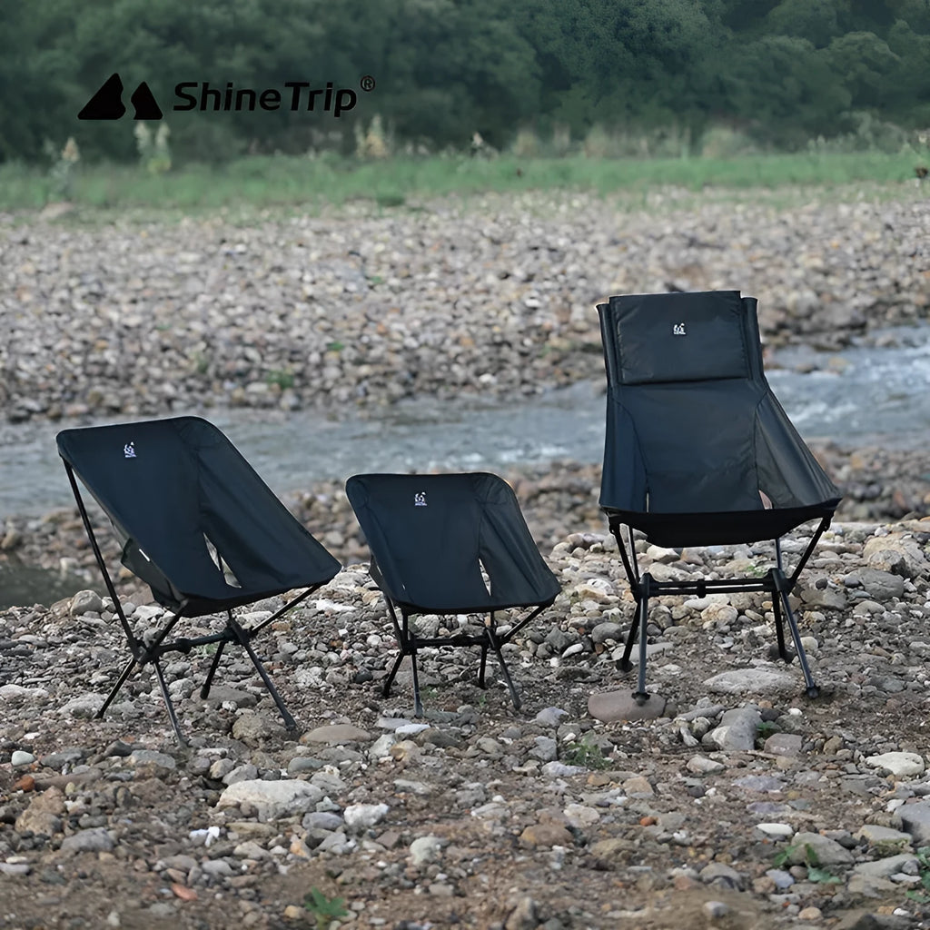 Lightweight aluminium alloy foldable moon chair with Oxford cloth seat in black for outdoor use