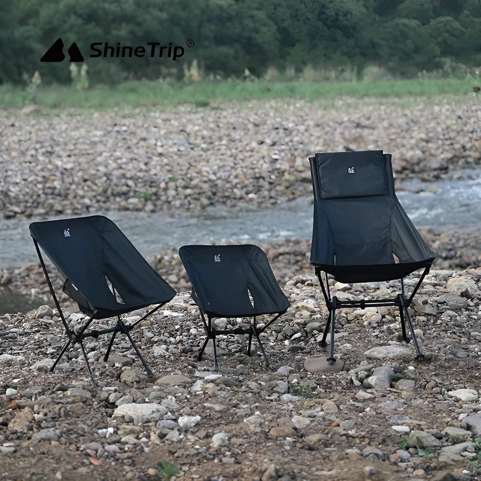 Lightweight aluminium alloy foldable moon chair with Oxford cloth seat in black for outdoor use