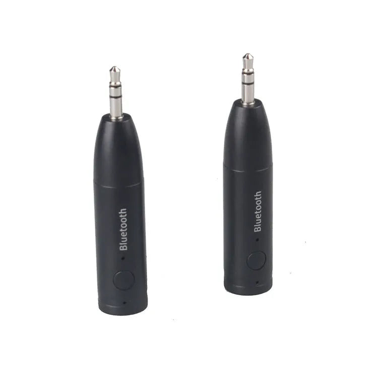 Black car AUX Bluetooth audio receiver with 3.5mm jack for wireless music streaming to car stereos