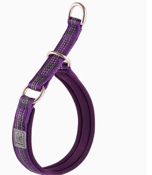 Dog collar P chain in reflective black red with aluminium buckle on white background