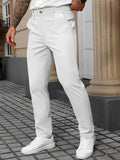 Men's solid colour straight polyester trousers in black, front view, suitable for business casual wear