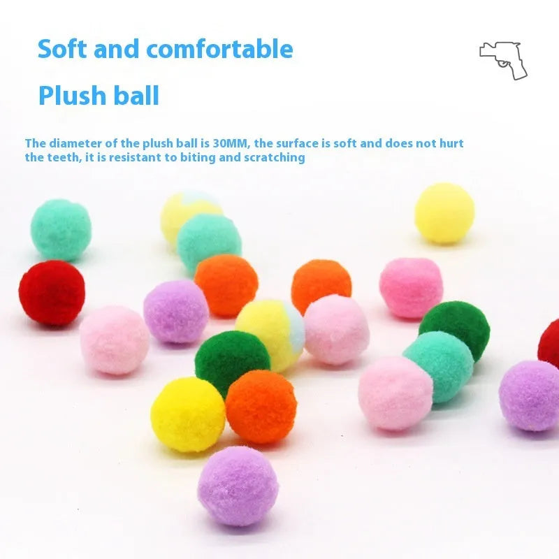 30cm plush pet toy gun with soft yarn balls for interactive indoor play with cats and dogs