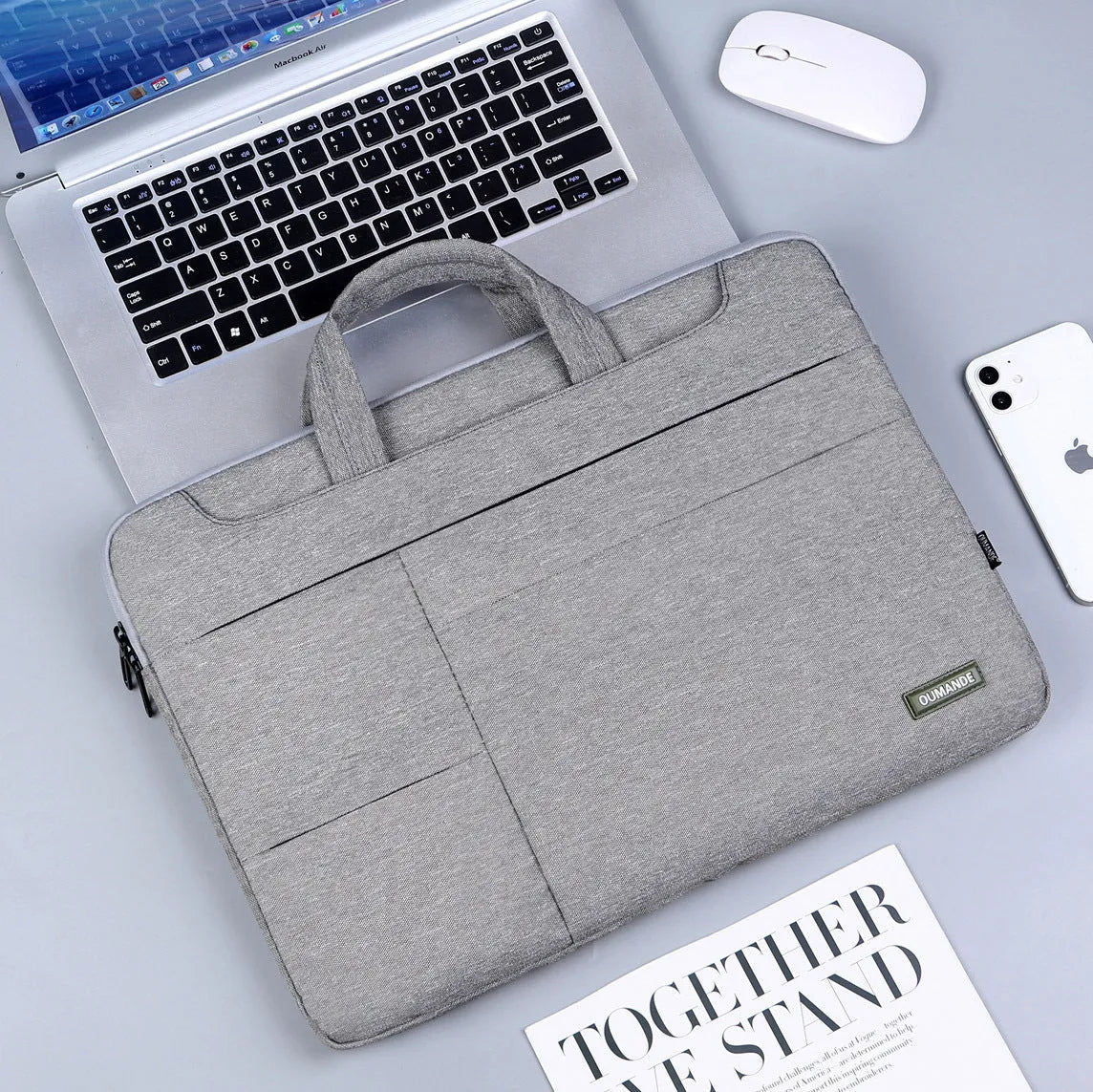 15.6-inch Oxford cloth laptop bag in dark gray with sewing line detail