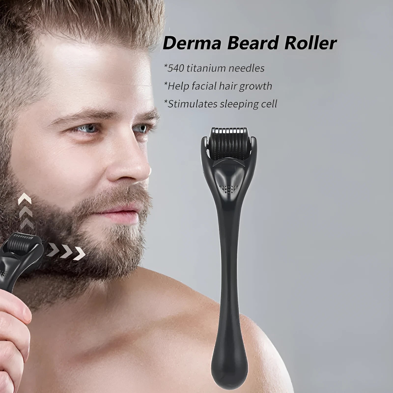 Black and purple titanium microneedle derma rollers showing the 540-needle head and ergonomic handle.