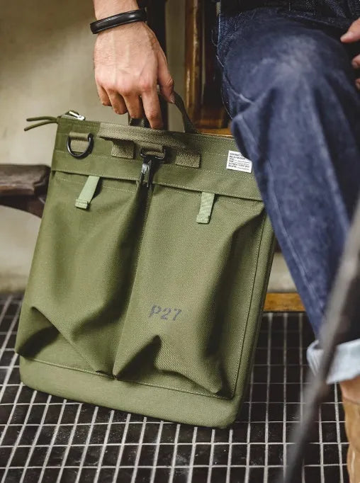 Marden Tooling retro canvas crossbody shoulder bag in military green or charcoal black showing internal phone compartment
