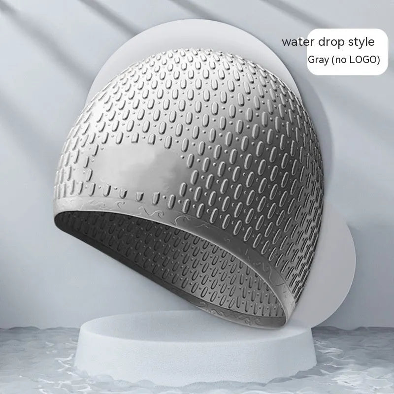 Silicone swimming cap with water drop pattern in various solid colours for adult swimming