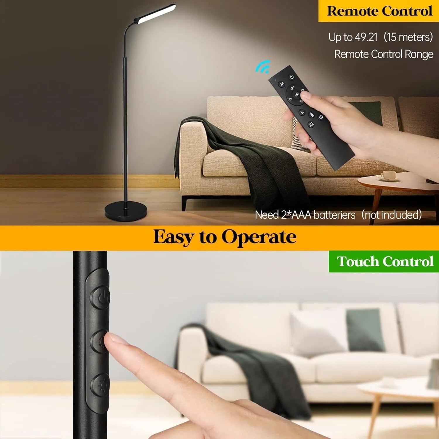 Modern LED floor lamp with remote control, 18W, 2700-6500K adjustable colour, dual-use as table lamp, for home study and bedroom