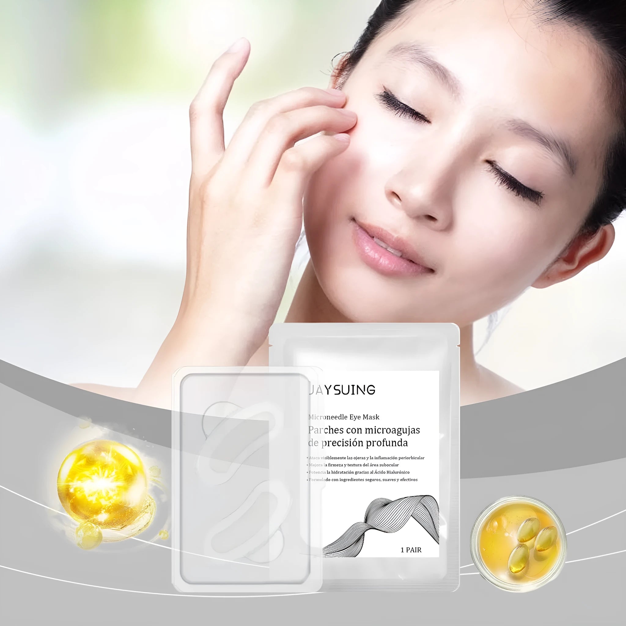 Micro needle eye mask patch single pair with hyaluronic acid and Centella asiatica extract for dark circles