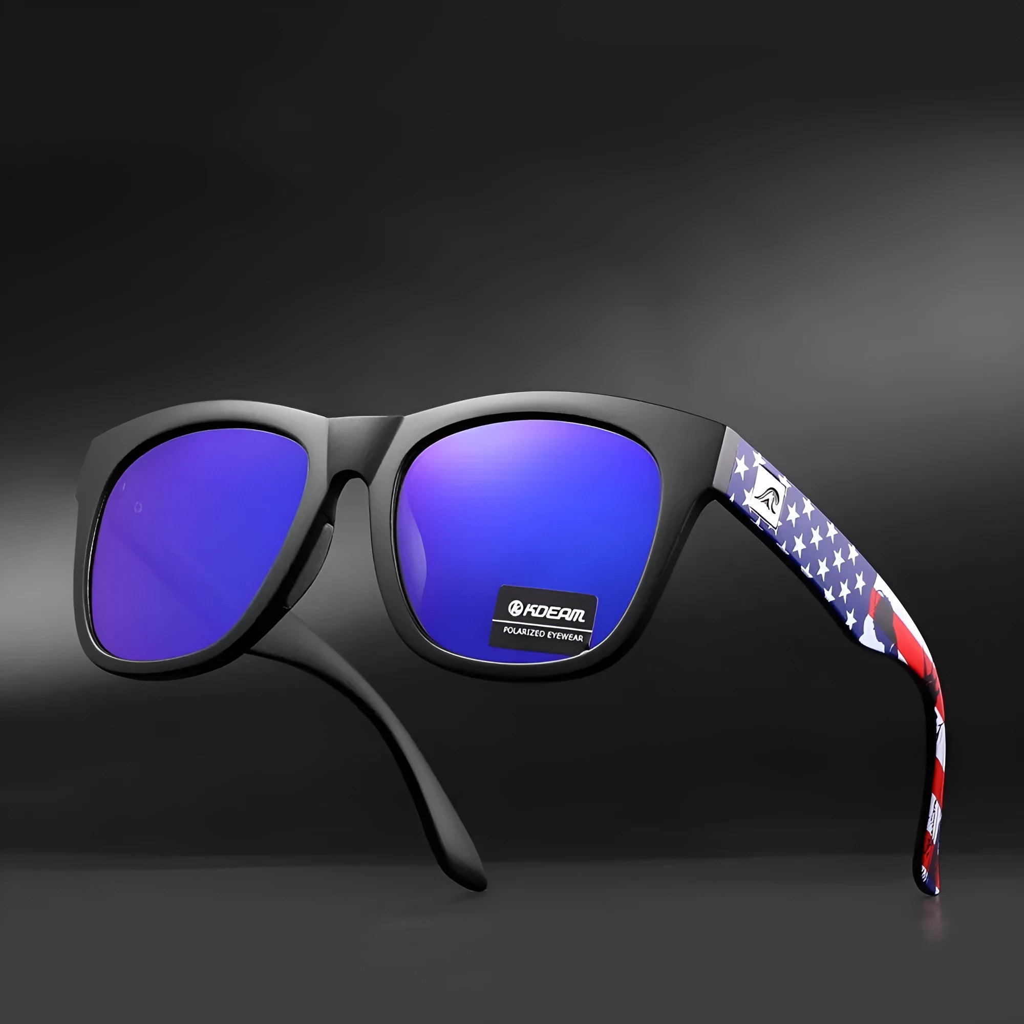 Polarised sunglasses with TAC lenses and PC frame for outdoor UV protection.