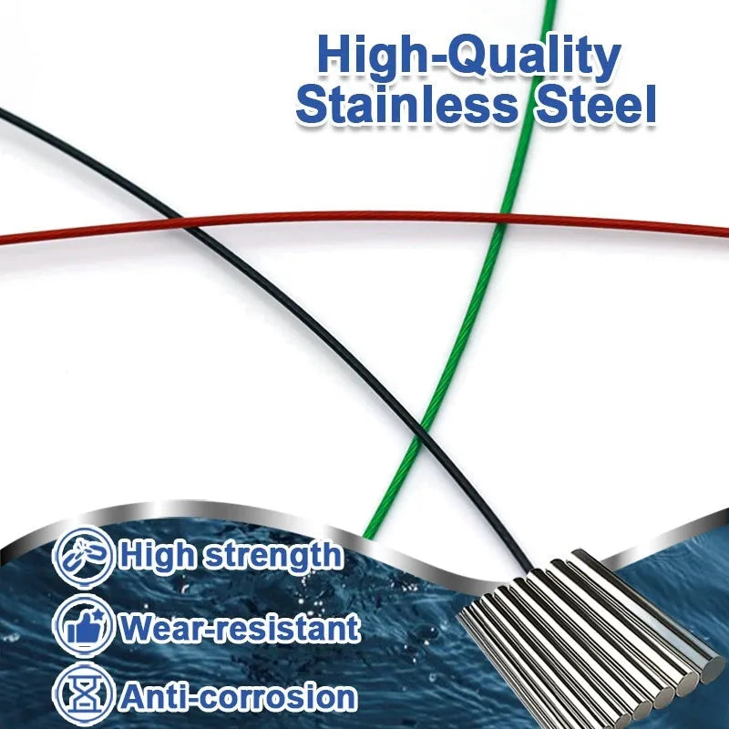 Steel wire double buckle fishing pins in green, black, and red colours showing 54cm length