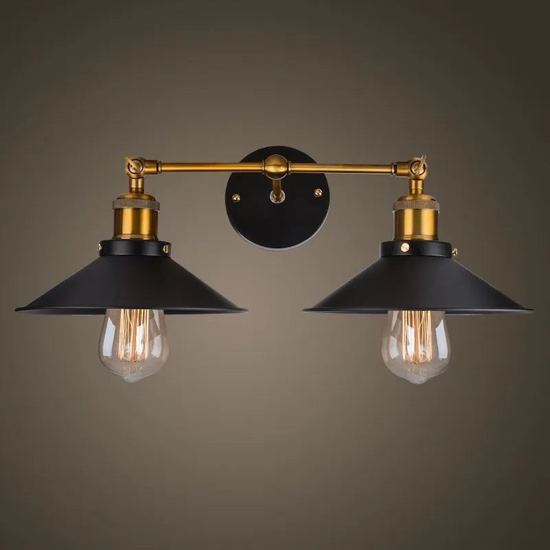 American retro industrial iron craft wall lamp black double head 220V for indoor use
