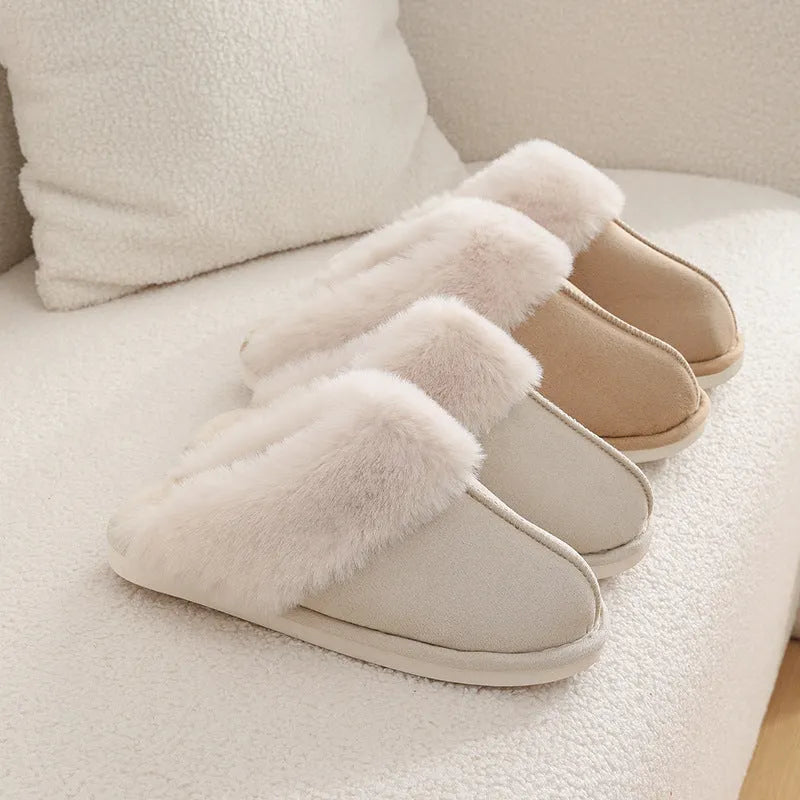 Women's plush indoor slippers with anti-slip PVC sole in five colour options