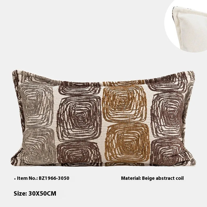 Square cream and coffee abstract coil pillow cover made of feather velvet polyester in 50x50cm or 30x50cm size.