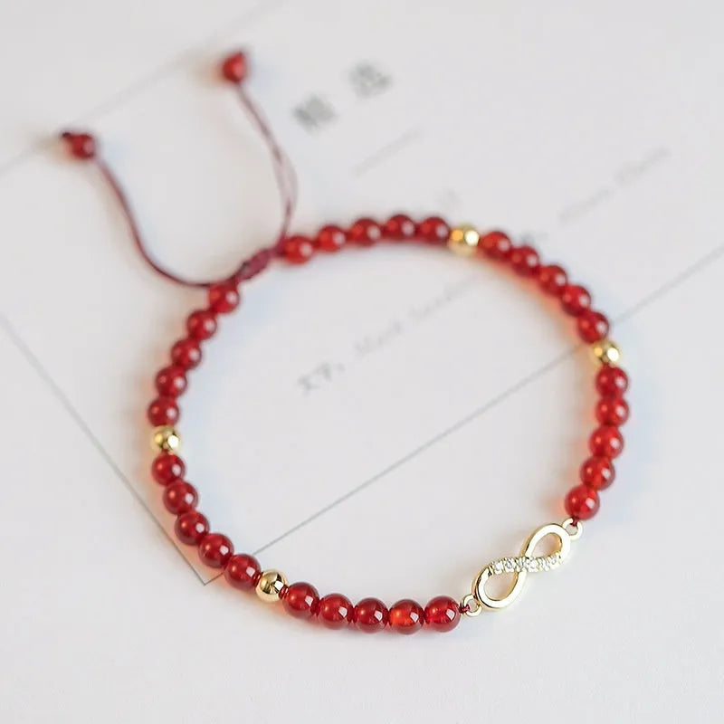 Women's hand-woven natural red agate beads bracelet diamond shape unisex ethnic style with electroplating finish