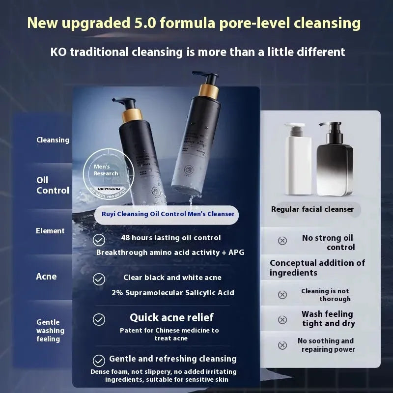 Men's facial cleanser 150ml bottle for oil control blackhead removal and acne treatment
