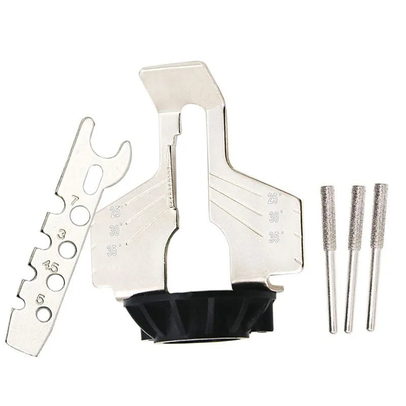 Silver metal band saw blade grinding accessory for mini electric grinder showing 100 teeth