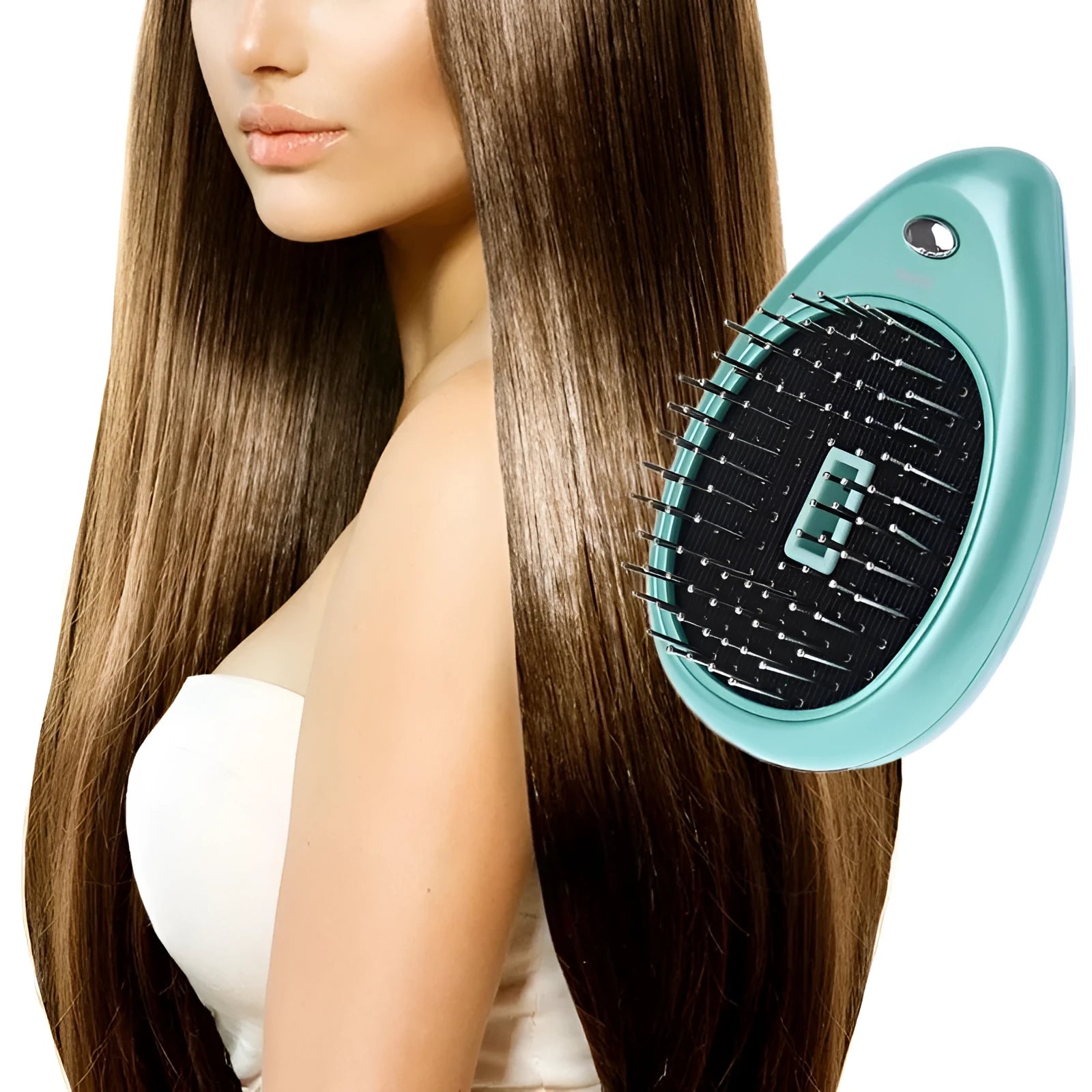 Pink electric sound wave vibration magnetic massage comb with ergonomic handle and negative ion function