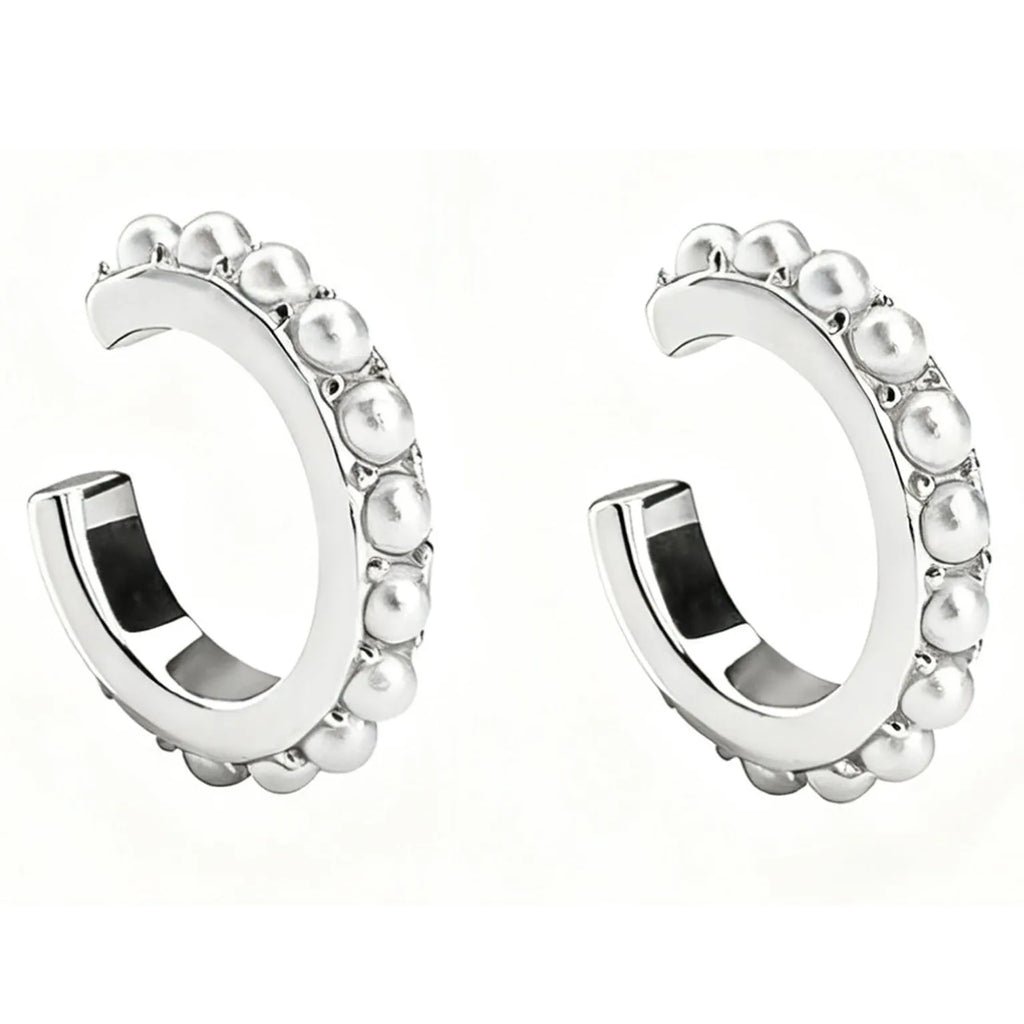 925 sterling silver 18K electroplated artistic pearl ear clip in gold finish with round imitation pearls and geometric frame