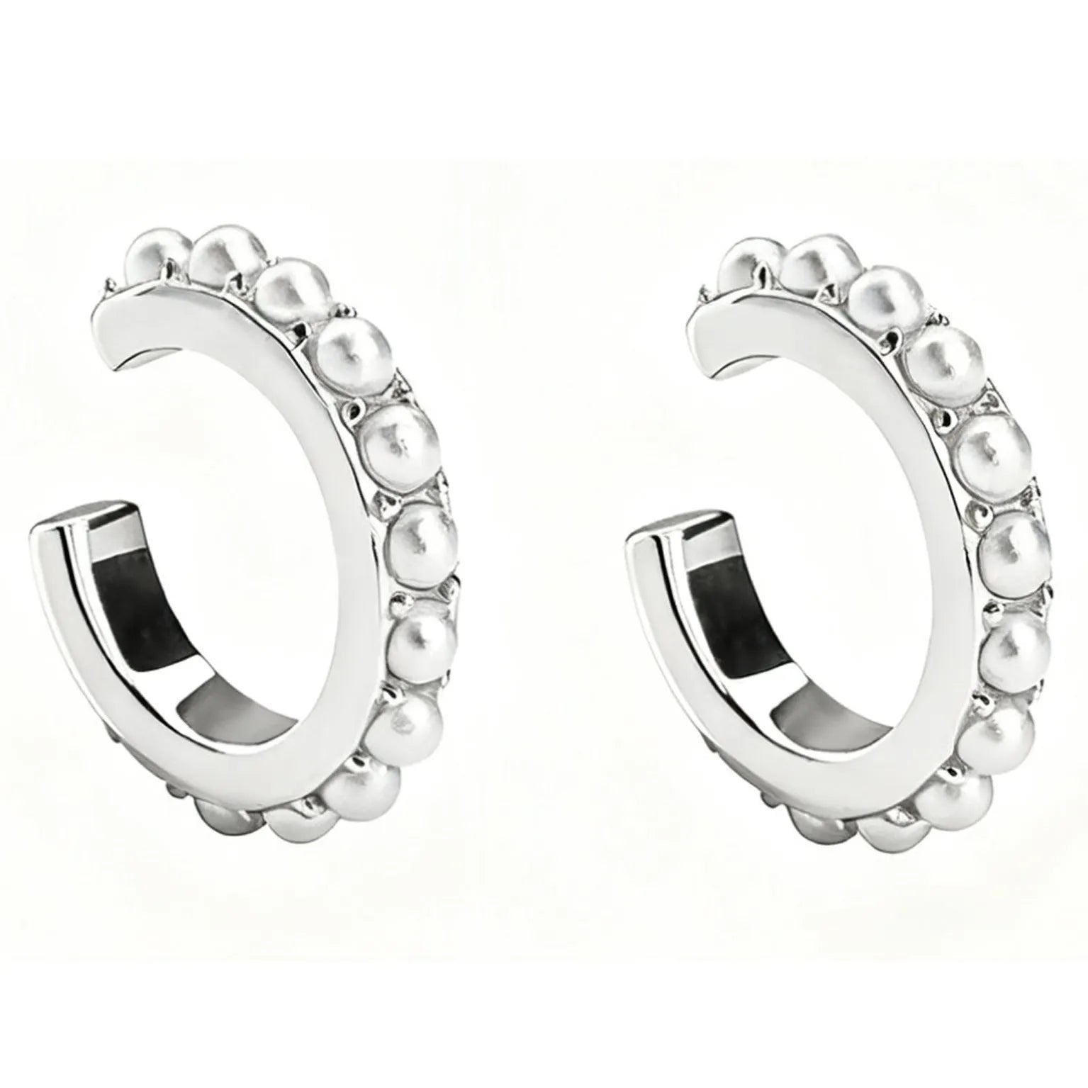 925 sterling silver 18K electroplated artistic pearl ear clip in gold finish with round imitation pearls and geometric frame