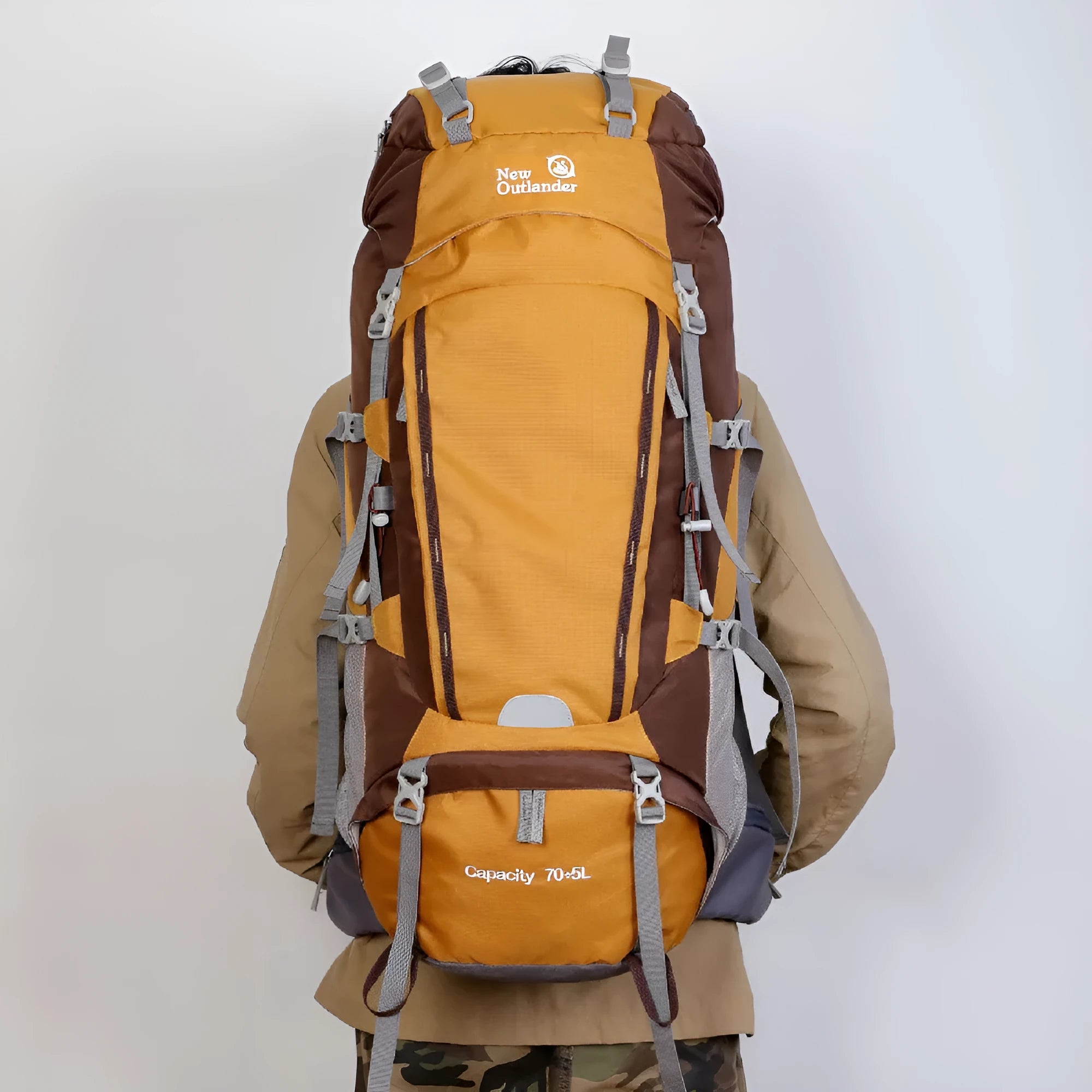 75L outdoor mountaineering backpack polyester solid colour hiking rucksack with SOS whistle blue yellow black