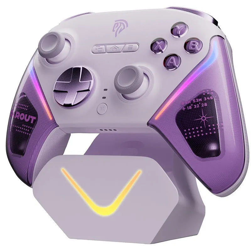 Black Smart Startstop game controller charging base with dual-cut triggers on a desk.