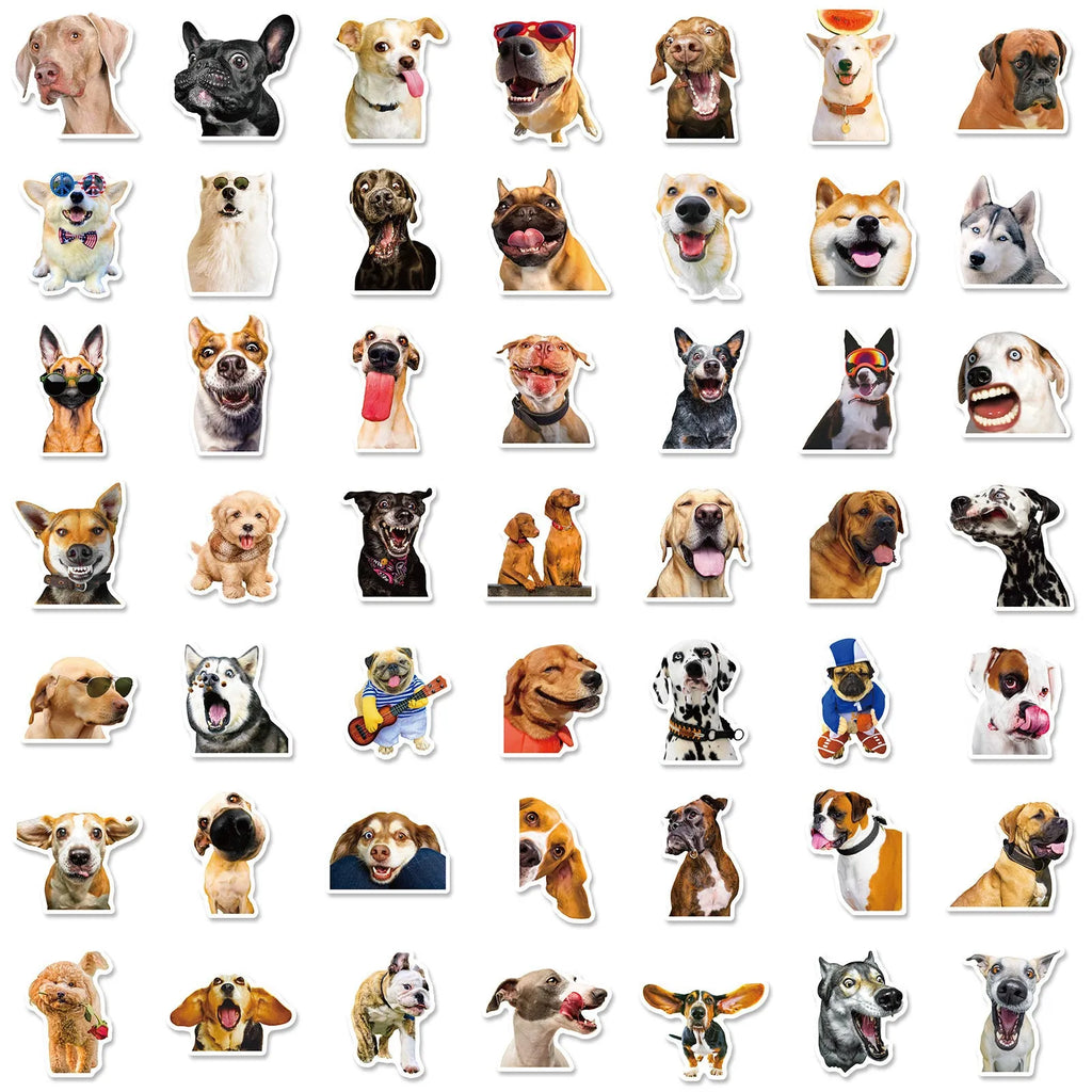 Pack of 100 realistic dog face expression stickers in Nordic style design