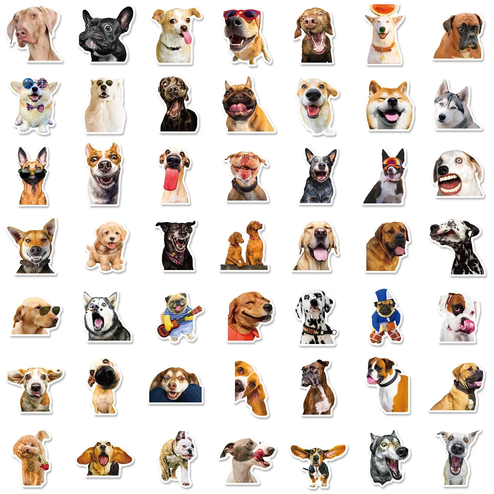 Pack of 100 realistic dog face expression stickers in Nordic style design