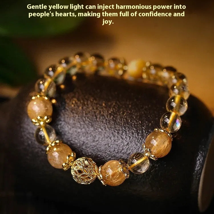 Retro artificial crystal lucky bracelet for women in yellow gold colour with electroplated finish