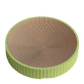 Round green and white cat scratching board nest measuring 55cm with corrugated paper surface.