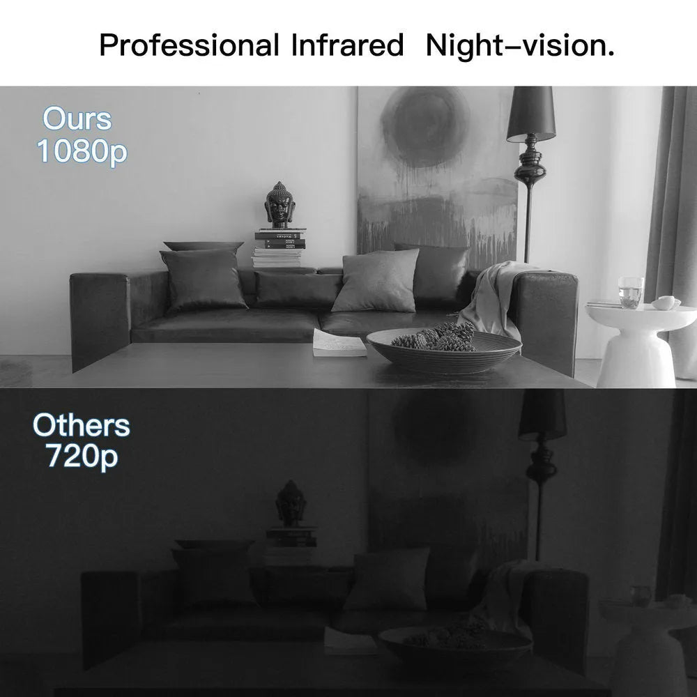 Black 1080p HD security camera with adjustable mount showing night vision capability