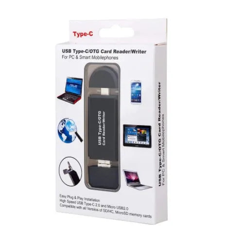 Black USB 3.0 card reader model 320 for SD and TF memory cards with Type-C plug
