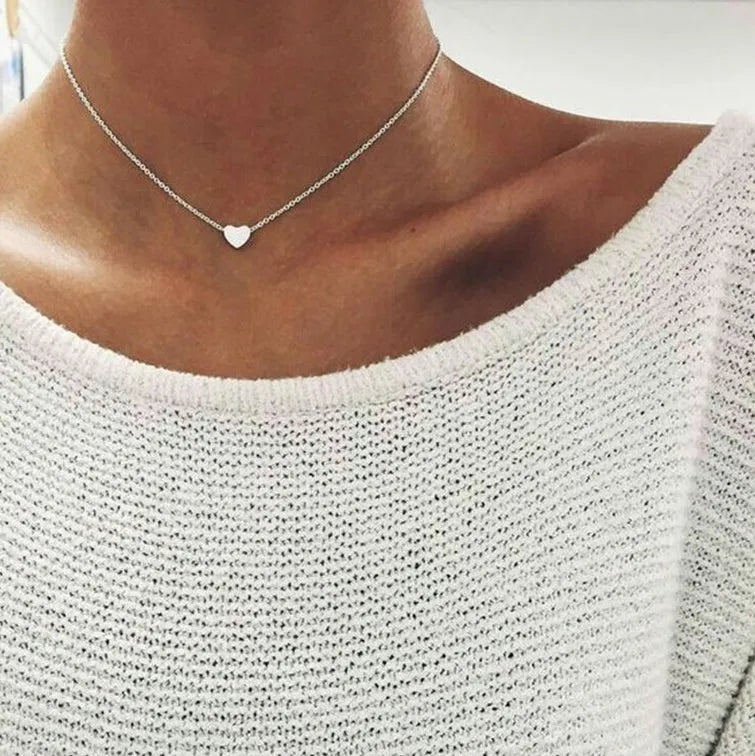 Heart & Soul choker necklace with heart-shaped alloy pendant, plating finish, gold colour, 35cm chain