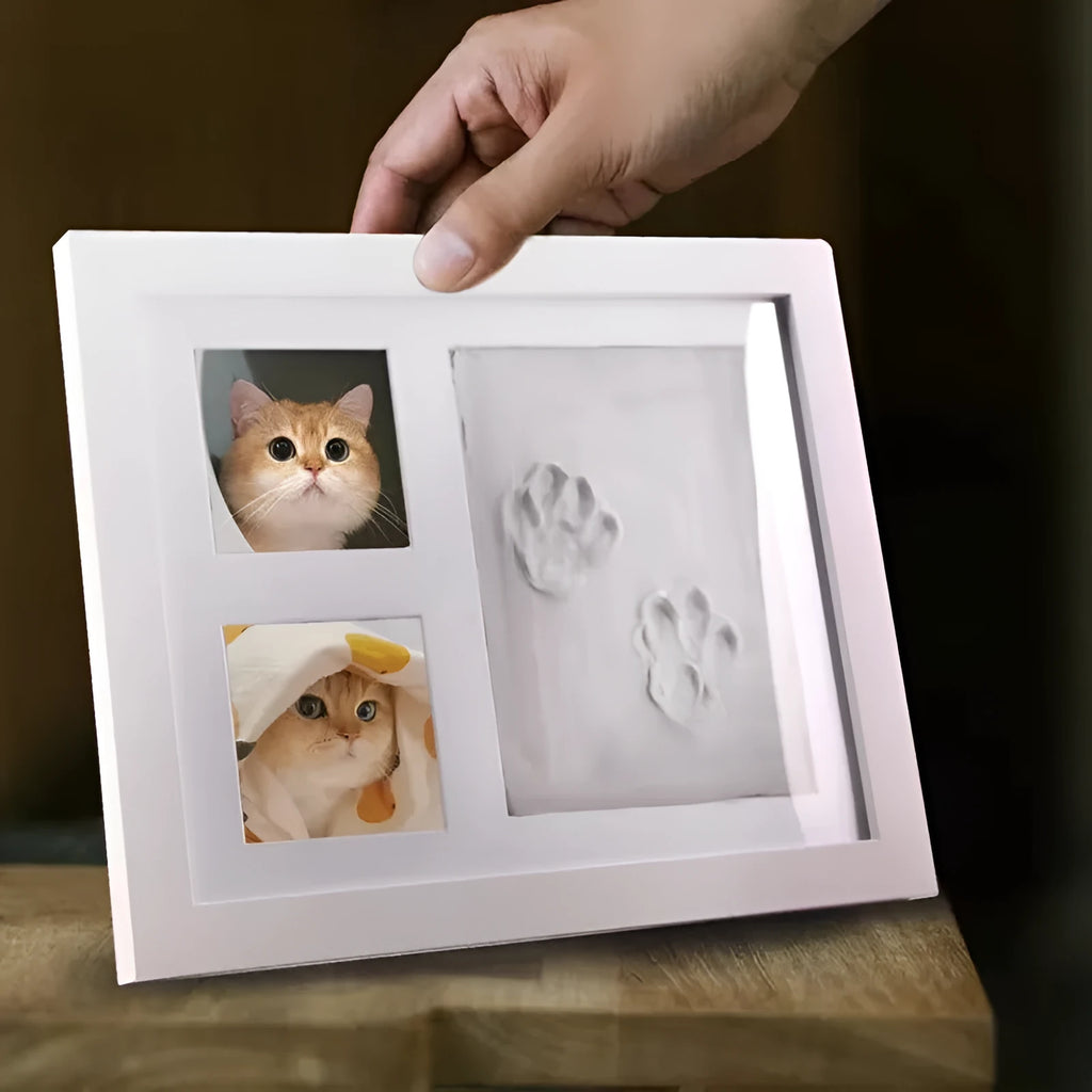 Pet hand and foot print photo frame with cat paw print mud DIY kit in black