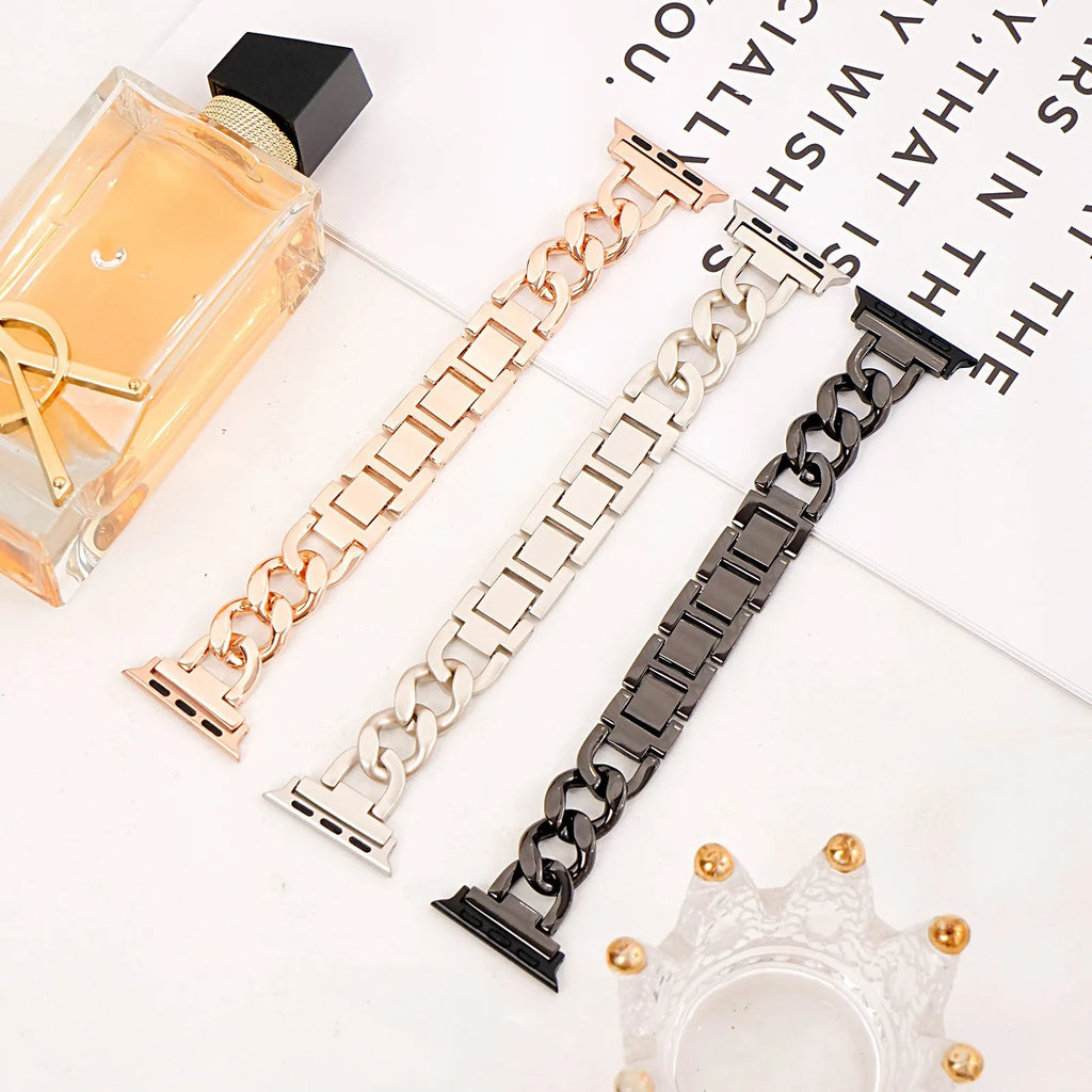 Denim chain metal replacement strap for Apple Watch in multiple colour options