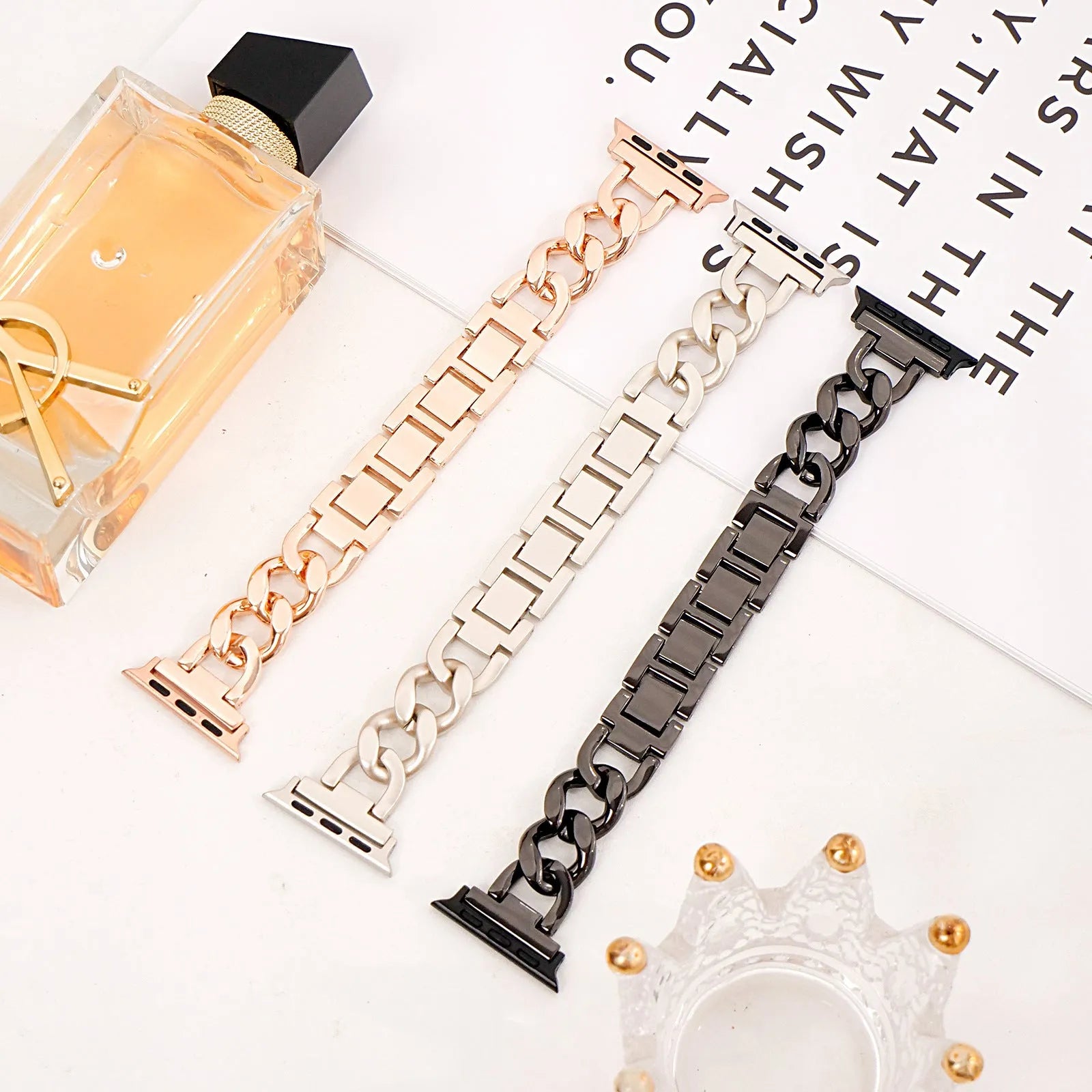 Denim chain metal replacement strap for Apple Watch in multiple colour options