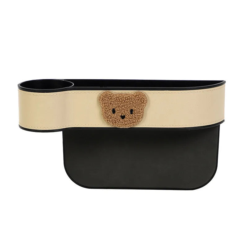 Cartoon bear design car seat gap storage box in leather for organising phones and sunglasses