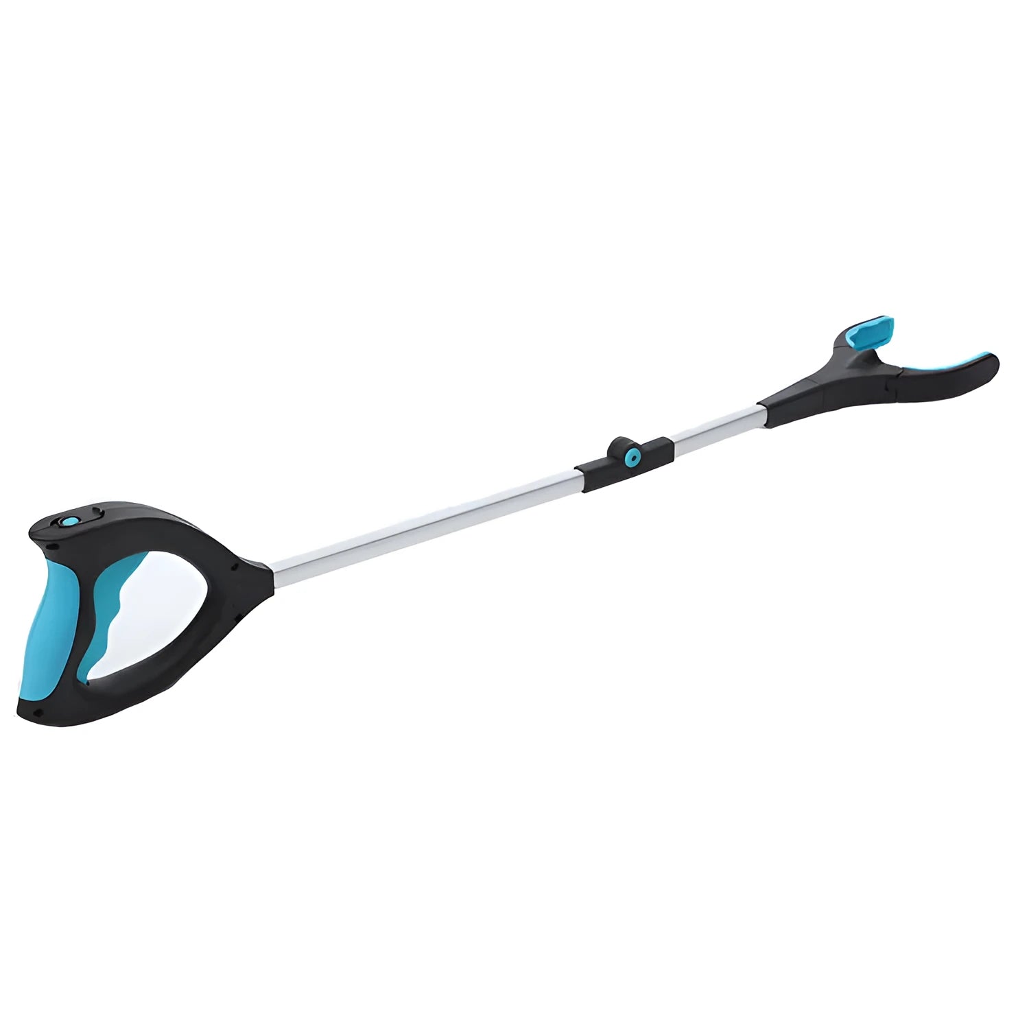 Blue foldable portable pickup trolley with aluminium frame showing collapsed and extended positions.