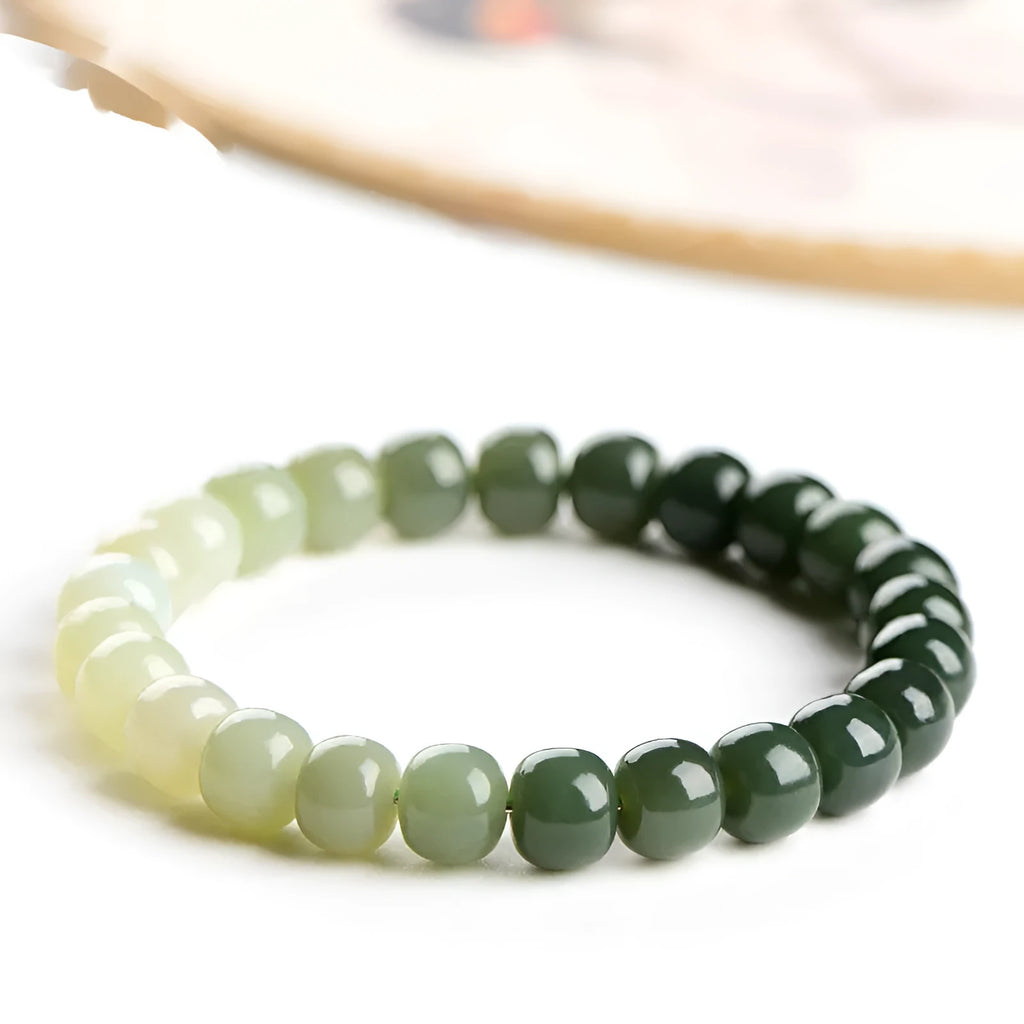 Natural Hetian jade bracelet with gradient water colour beads in two size options