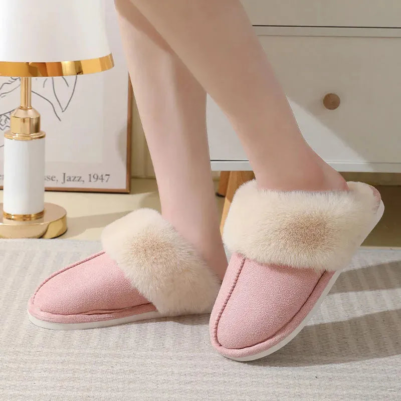 Women's plush indoor slippers with anti-slip PVC sole in five colour options